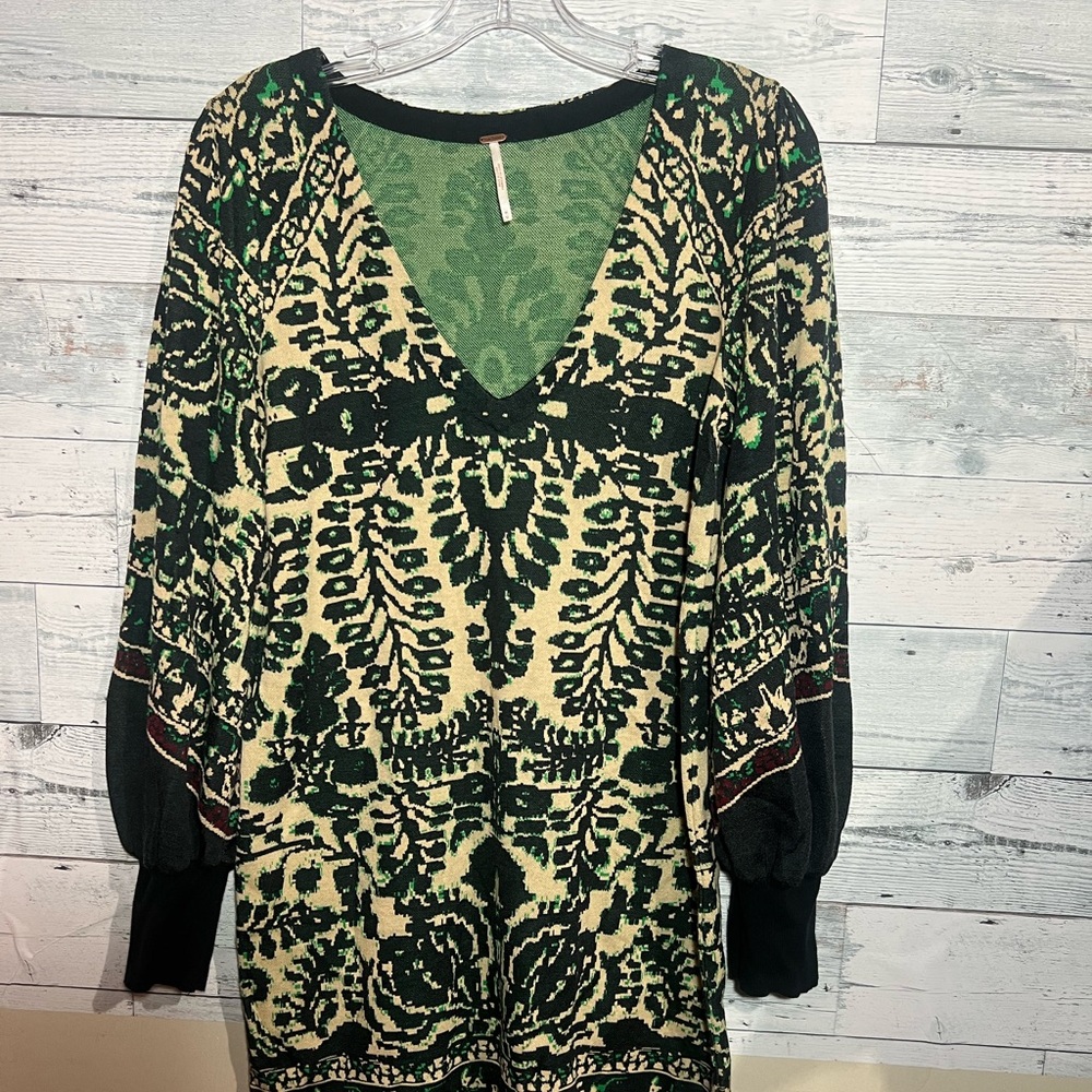 Free People Mini Dress Women M Black Combo Music & Lyrics Balloon Sleeves